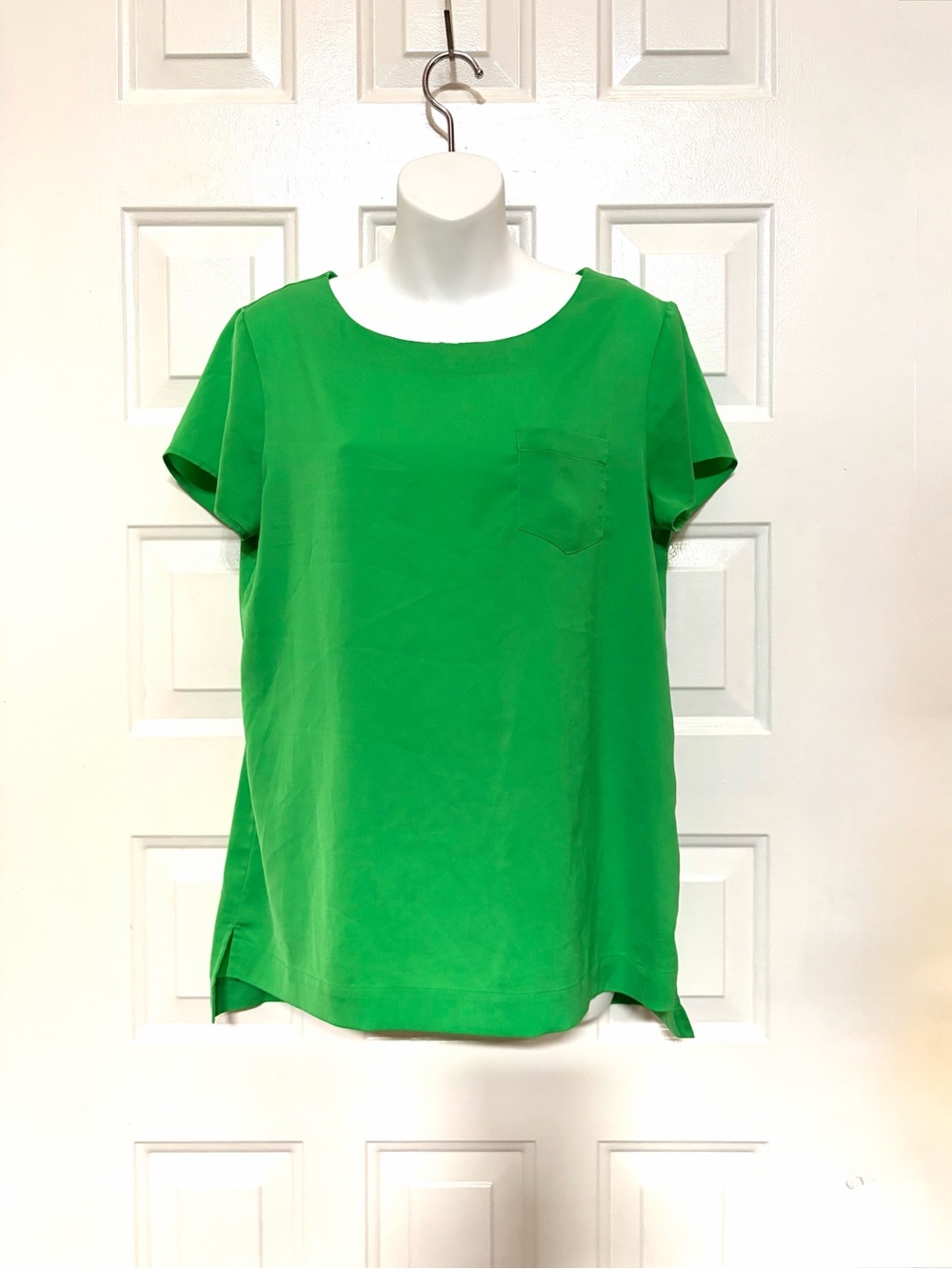 J Crew Women's Short Sleeve Blouse Small Green Crew Neck Office Casual